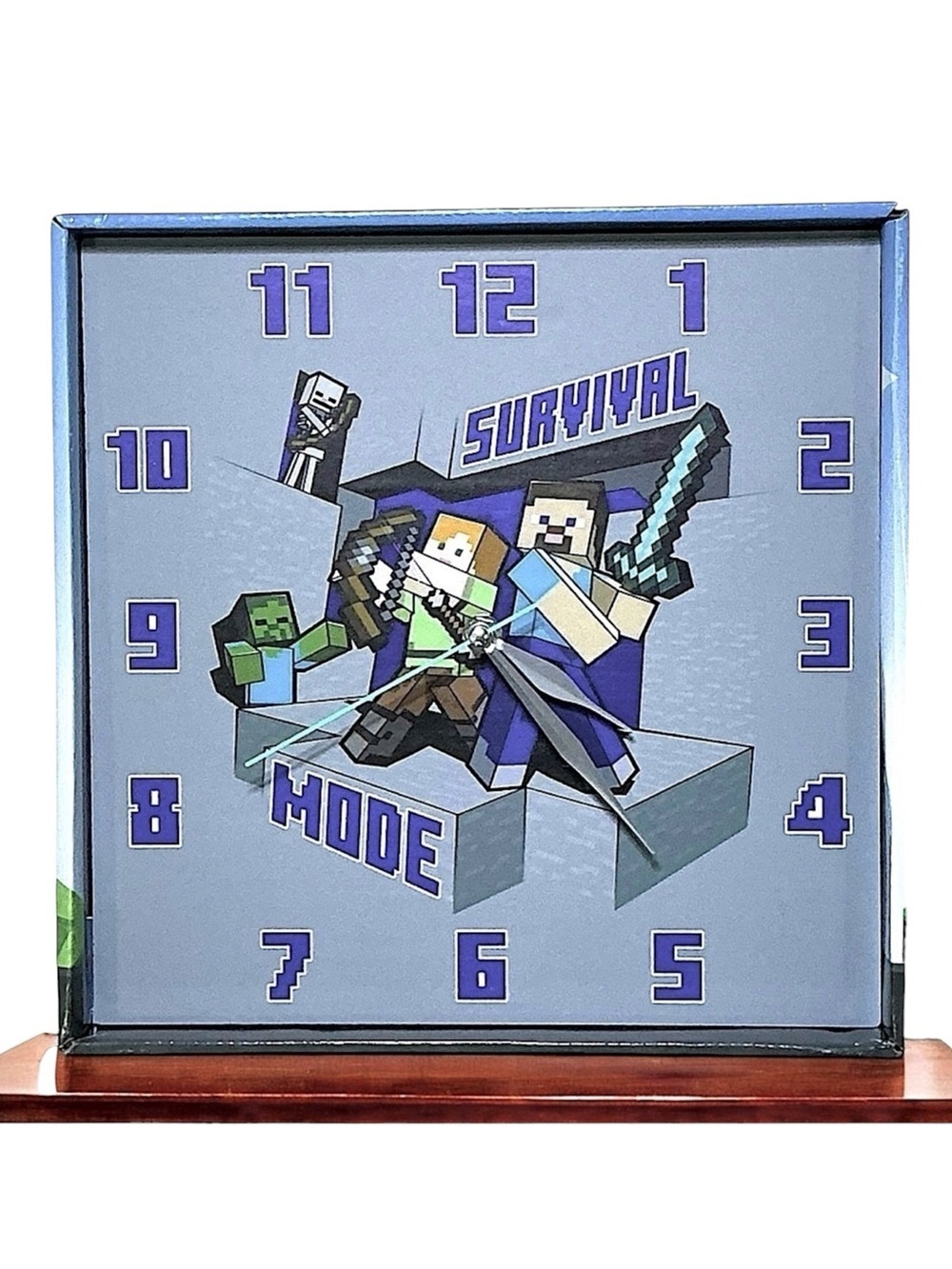 Minecraft Wall Clock Analog Quartz Battery Operate Gamer Gift 11 In Square Gray